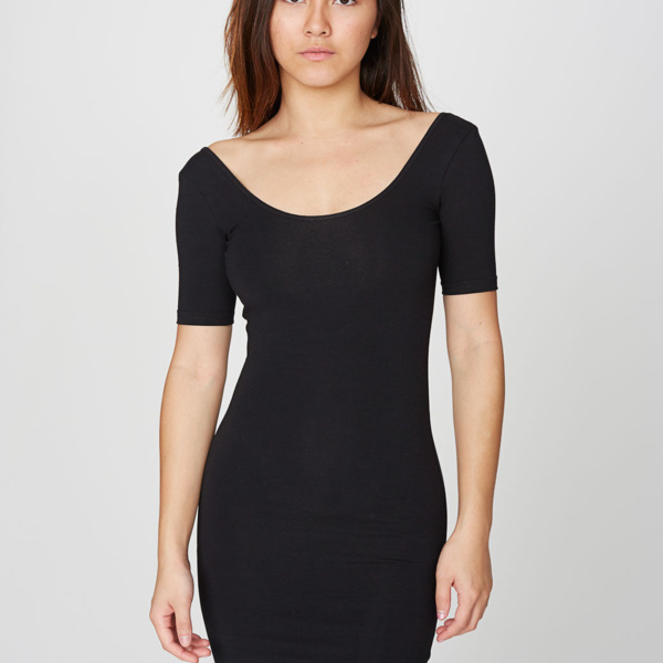 rsa8340 Cotton Spandex Jersey Double-U Neck Mini Dress Thumbnail