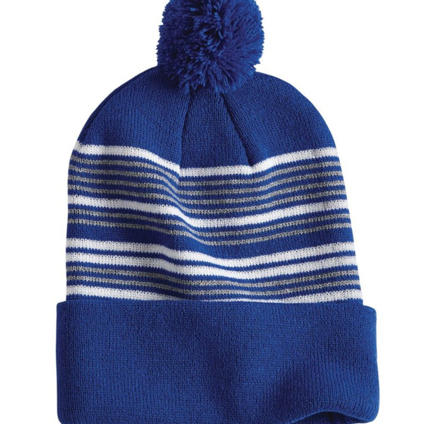 12" Striped Pom-Pom Cuffed Beanie Thumbnail