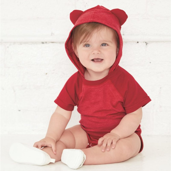 Infant Fine Jersey Raglan Bodysuit with Hood & Ears Thumbnail