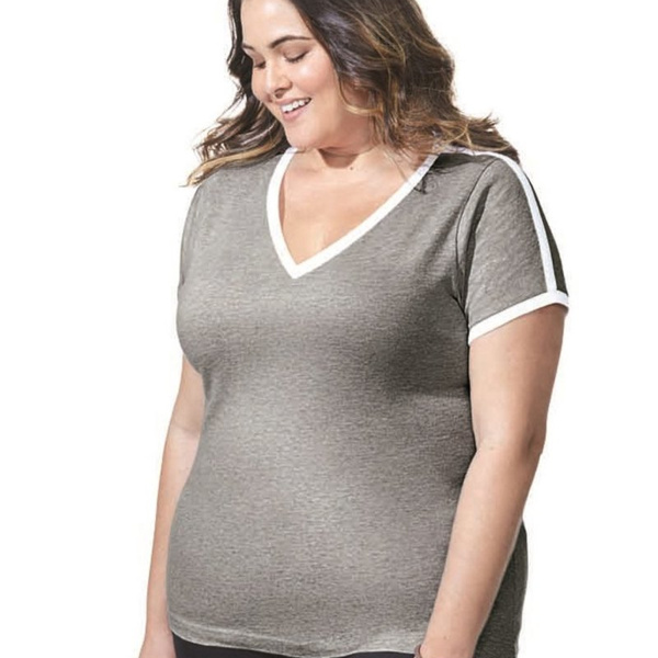 Women's Curvy Retro Ringer Premium Jersey V-Neck Tee Thumbnail